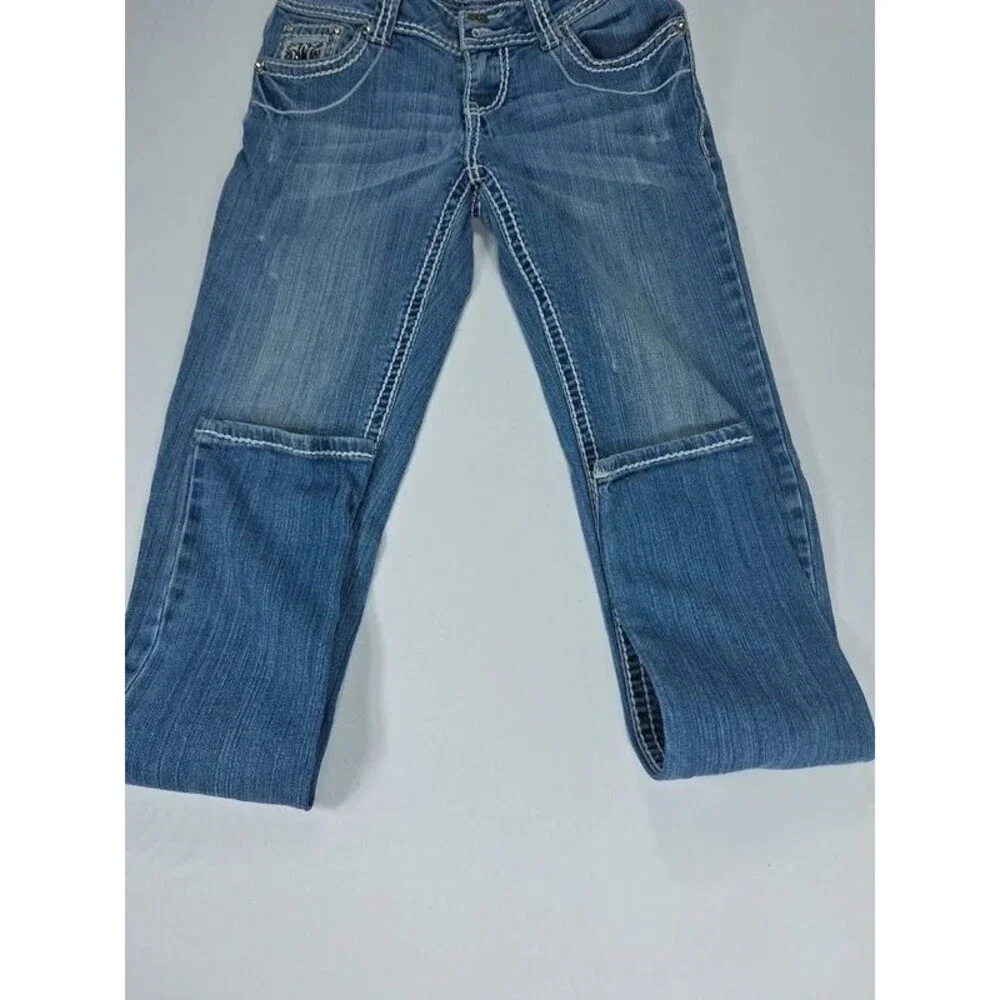 Grace In LA Women's Size 3 Light Wash Denim Jeans Rhinestone Embroidered